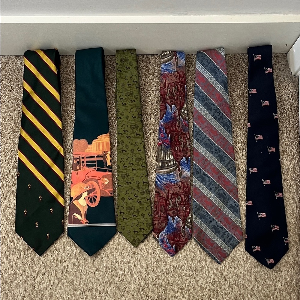 Vintage Colonial Theme Men's Tie Bundle Collection - Set of 6